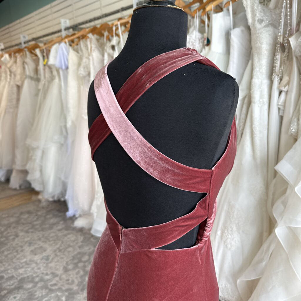 Revelry Rust Velvet V Neck Long Formal Dress 4