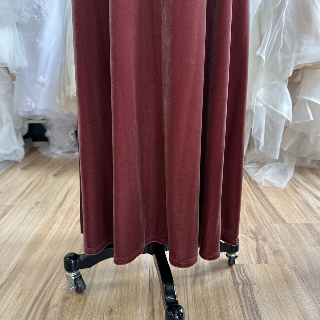 Revelry Rust Velvet V Neck Long Formal Dress 4