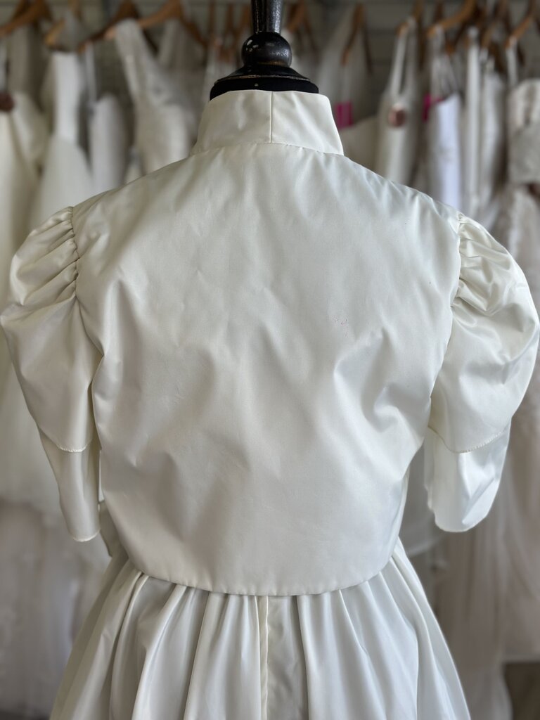 Vintage Ivory Tea Length Bridal Gown With Short Puff Sleeve Jacket 9/10