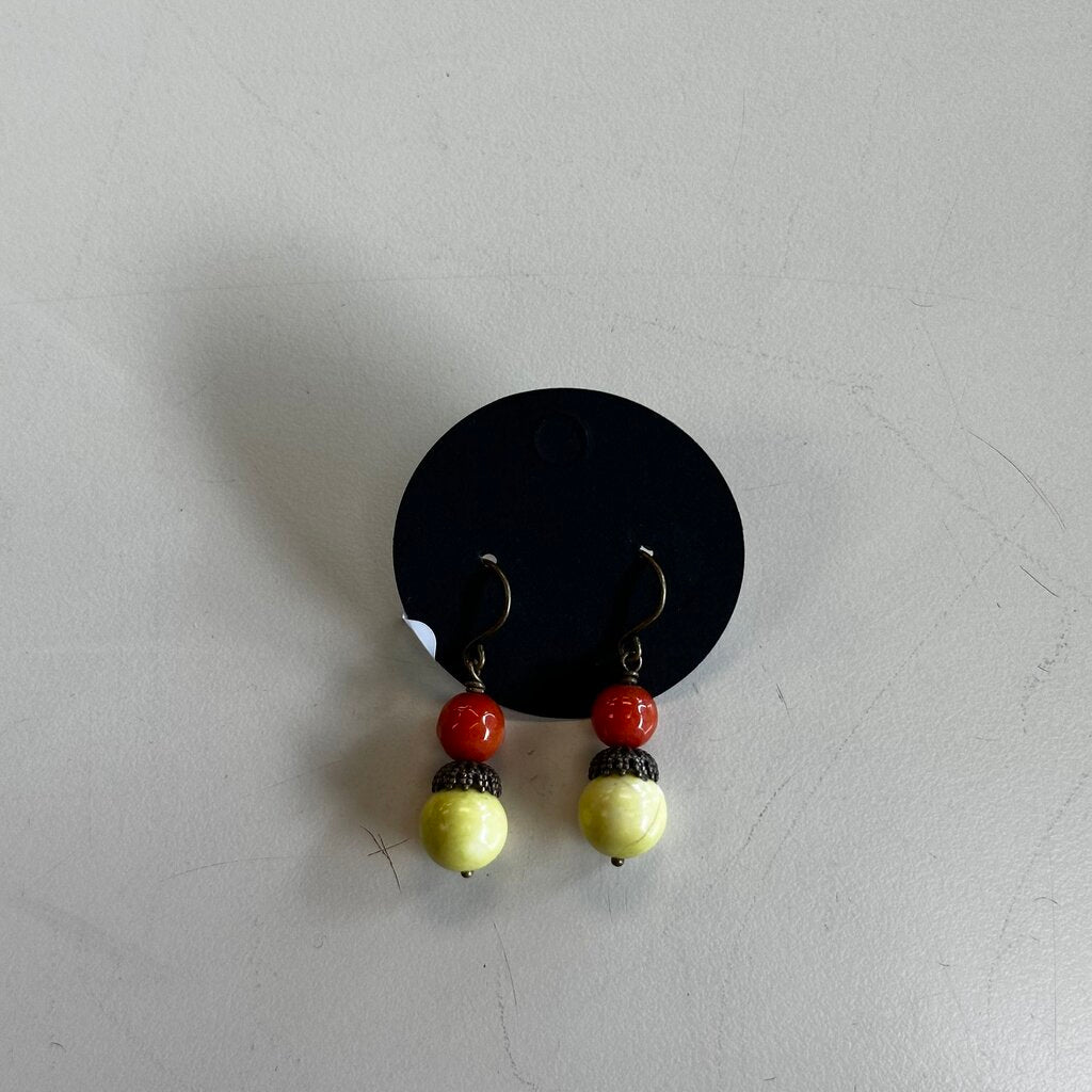 Anne Vaughan Orange/ Green Double Bead Drop Earrigns