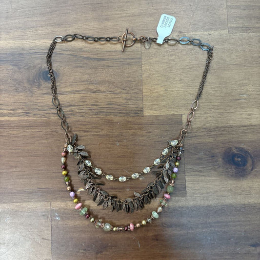 Anne Vaughan Bronze/ Multi Beaded Leaf Cluster Necklace