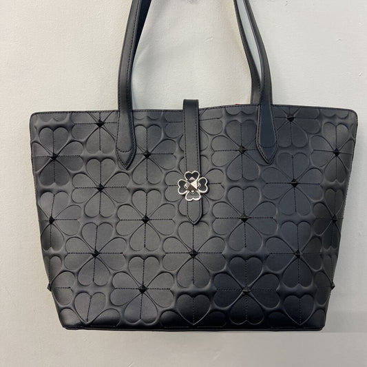 Kate Spade Black Leather Flower Embossed Tote Purse