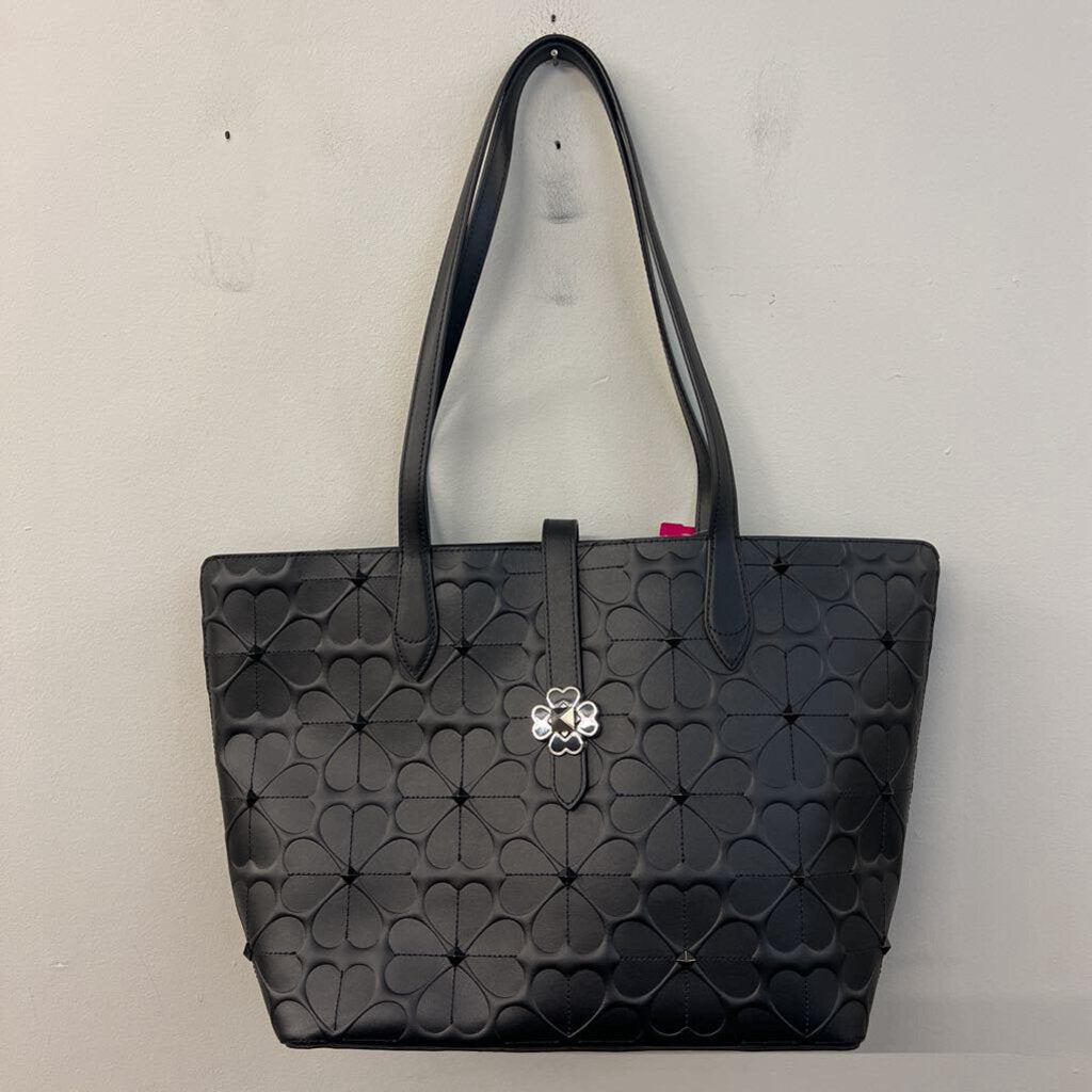 Kate Spade Black Leather Flower Embossed Tote Purse