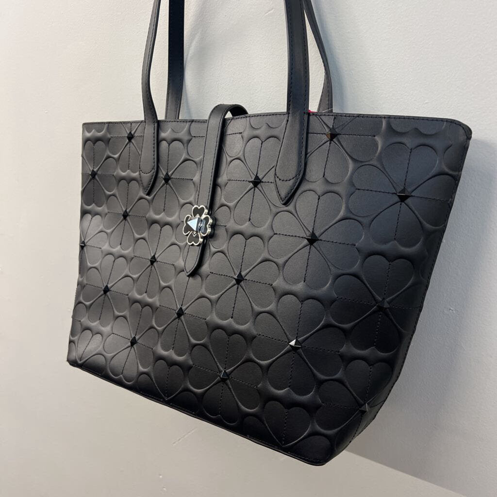 Kate Spade Black Leather Flower Embossed Tote Purse