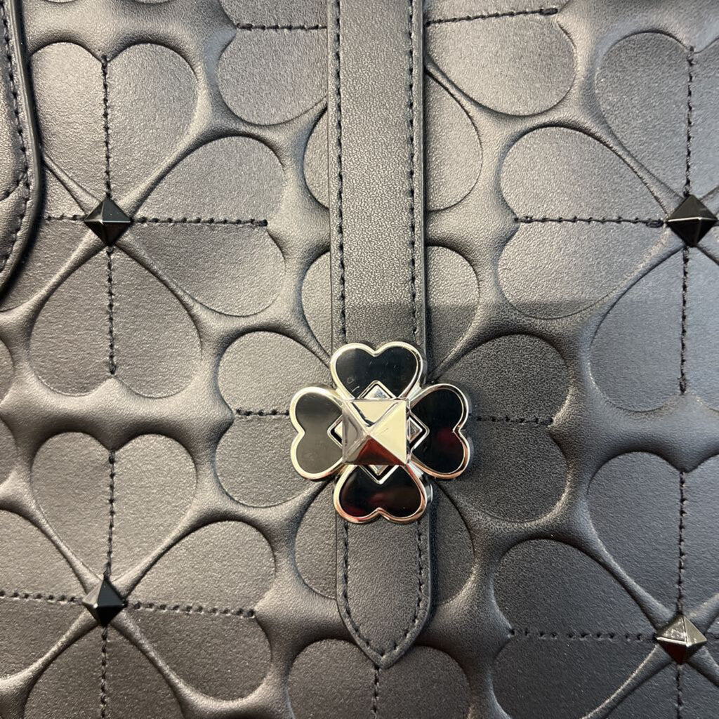 Kate Spade Black Leather Flower Embossed Tote Purse