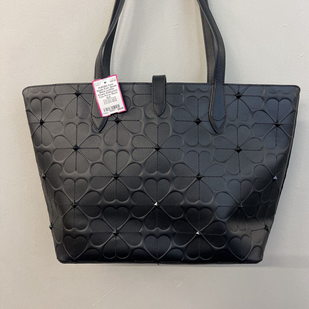 Kate Spade Black Leather Flower Embossed Tote Purse