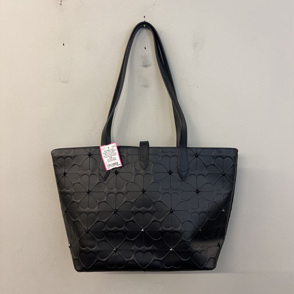 Kate Spade Black Leather Flower Embossed Tote Purse