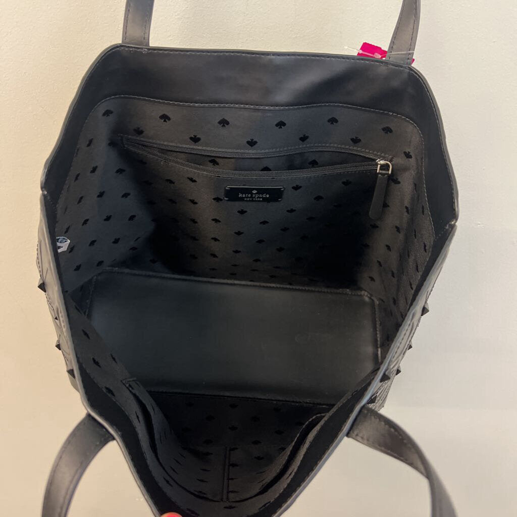 Kate Spade Black Leather Flower Embossed Tote Purse