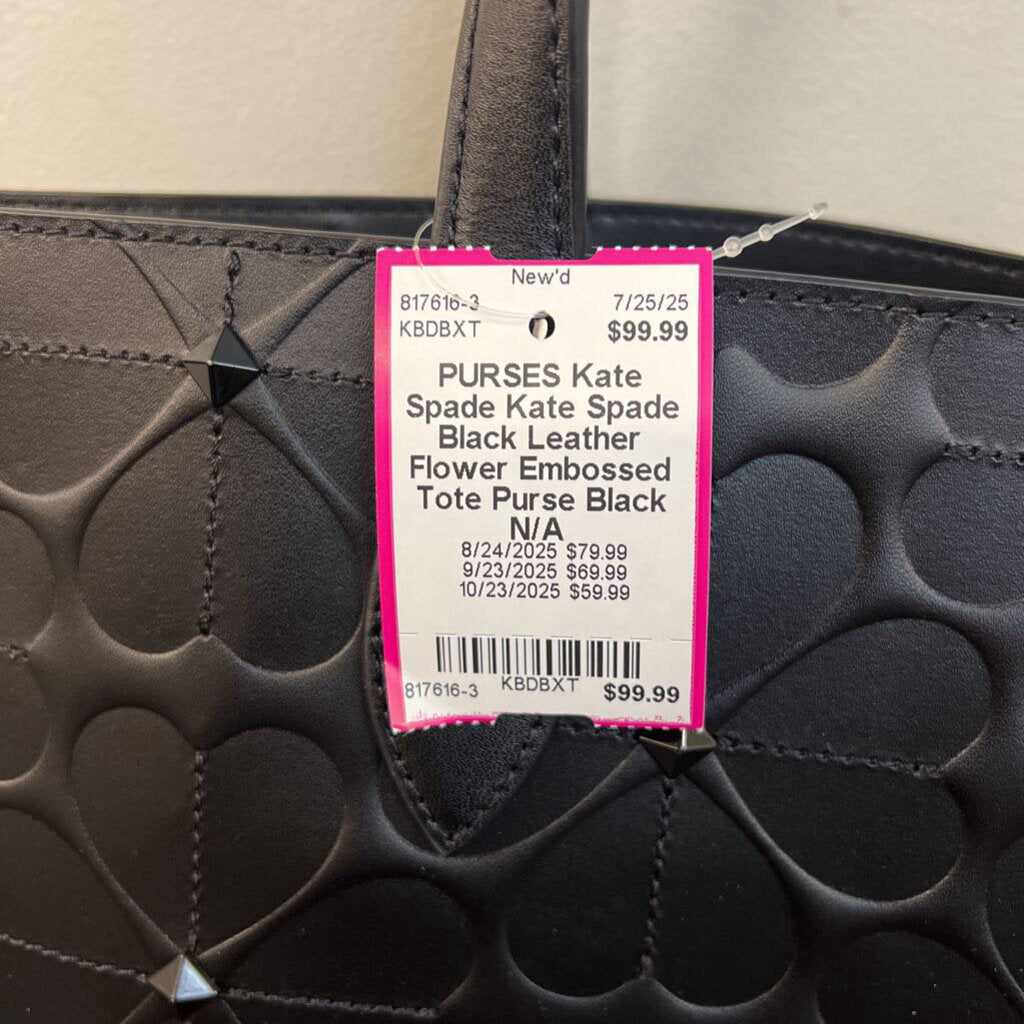 Kate Spade Black Leather Flower Embossed Tote Purse