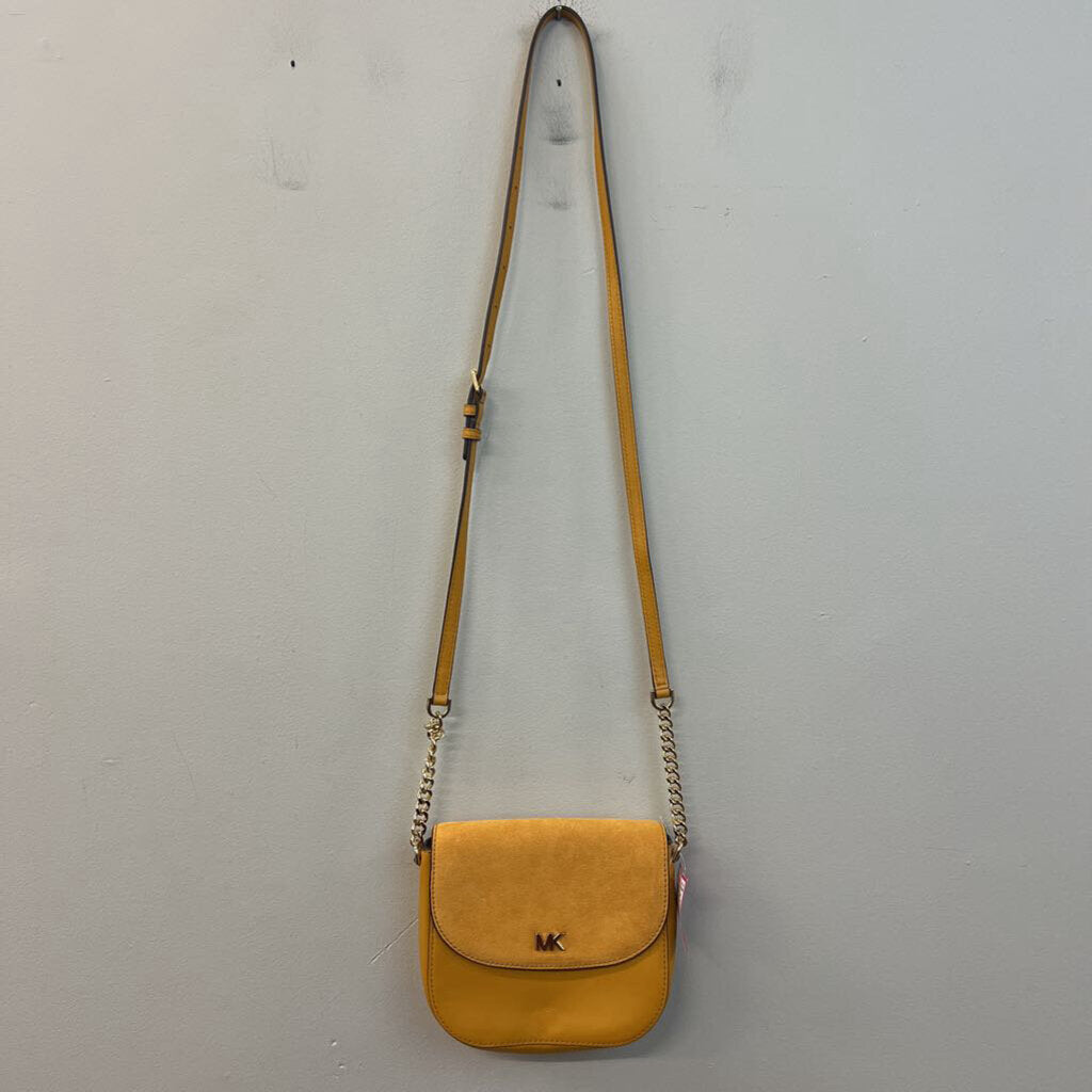 Michael Kors Yellow Suede Flap Leather Crossbody Purse
