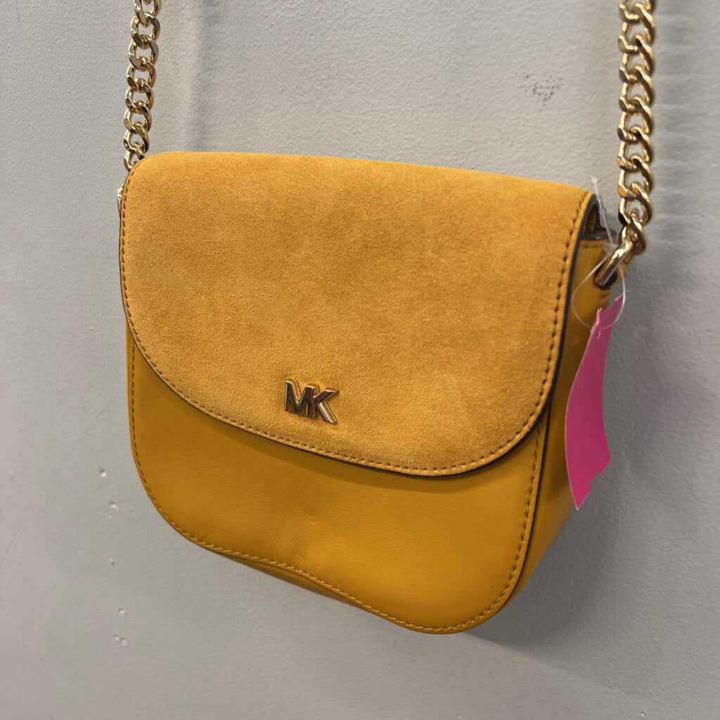 Michael Kors Yellow Suede Flap Leather Crossbody Purse