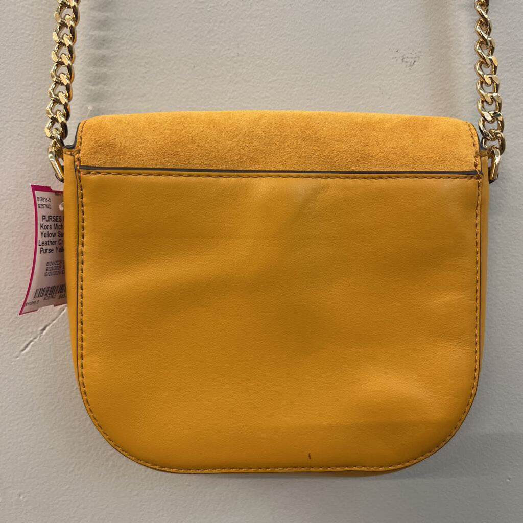 Michael Kors Yellow Suede Flap Leather Crossbody Purse