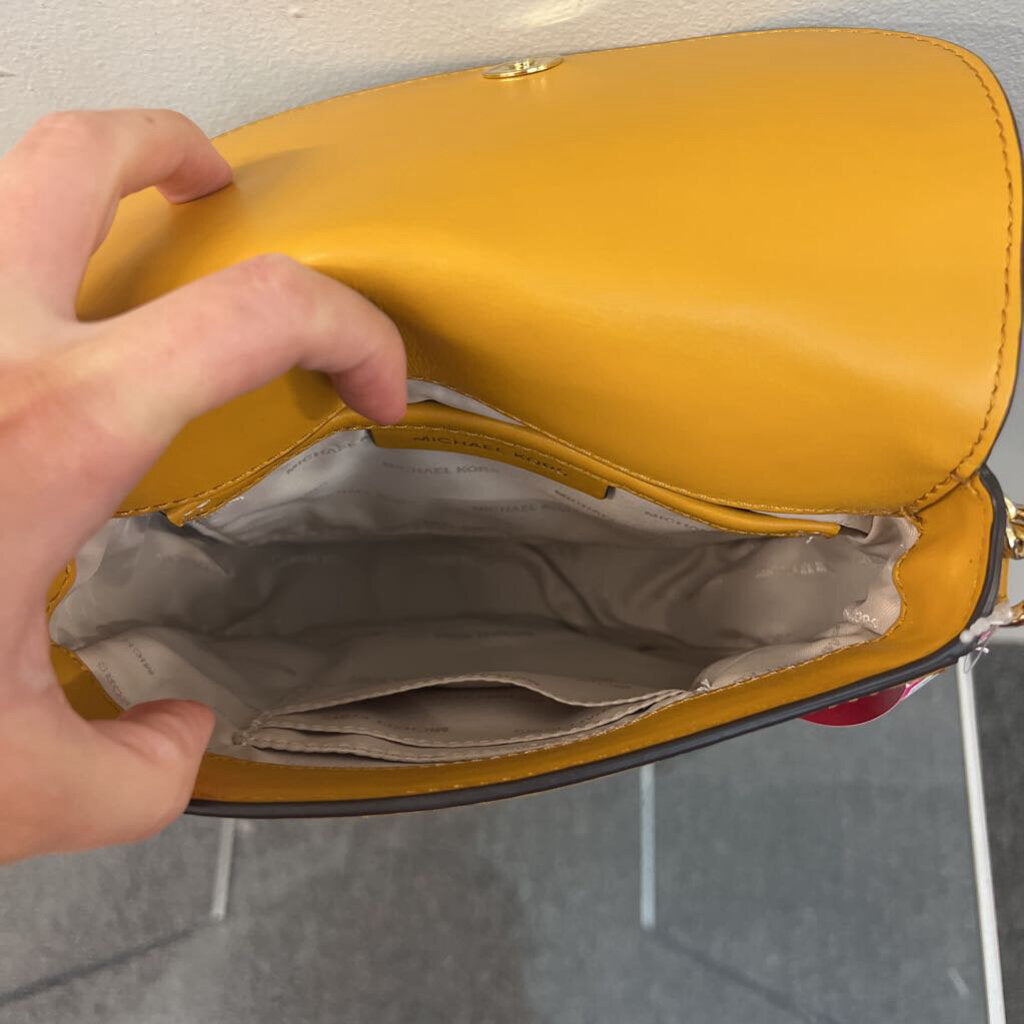 Michael Kors Yellow Suede Flap Leather Crossbody Purse