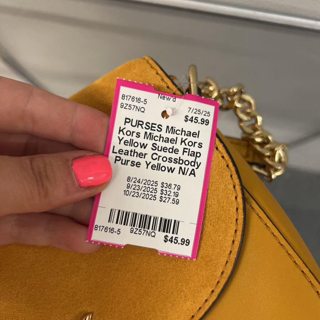 Michael Kors Yellow Suede Flap Leather Crossbody Purse