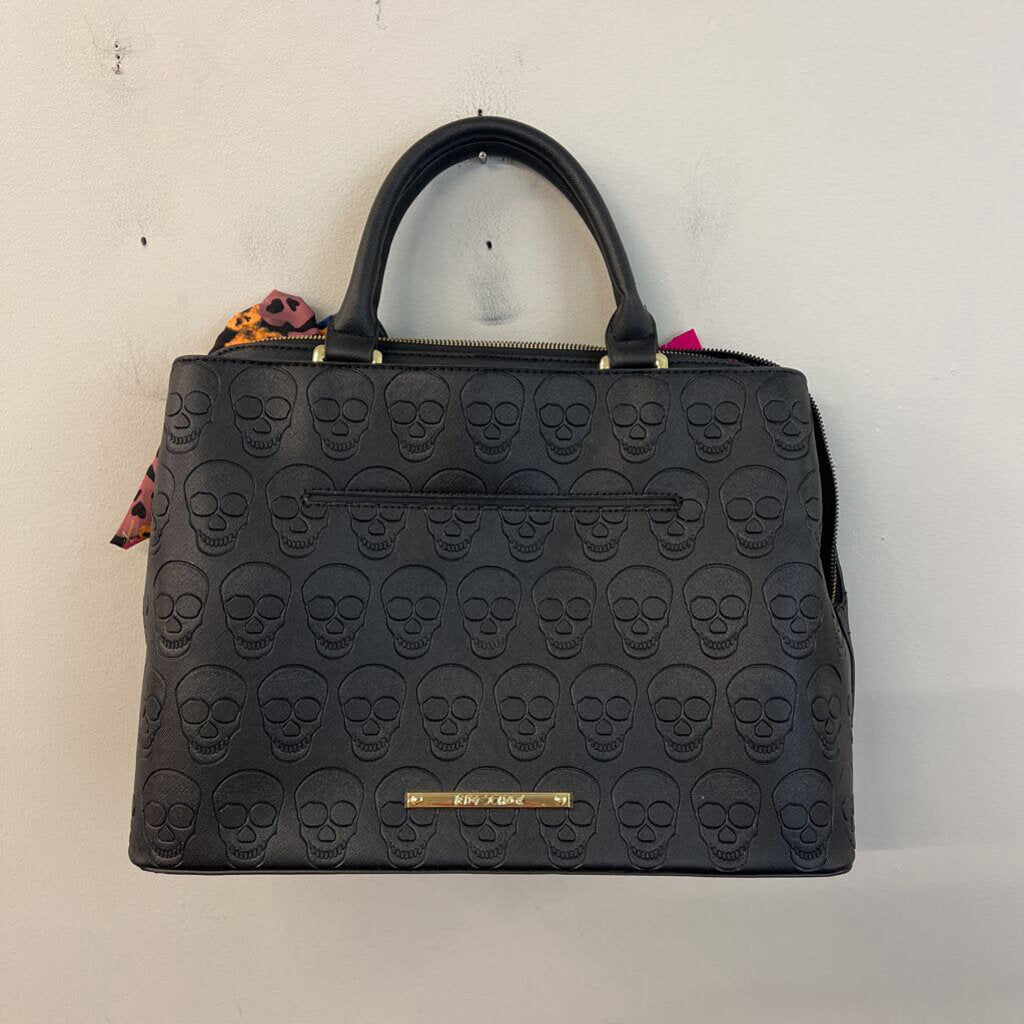 Betsey Johnson Black Leather Embossed Skull Purse