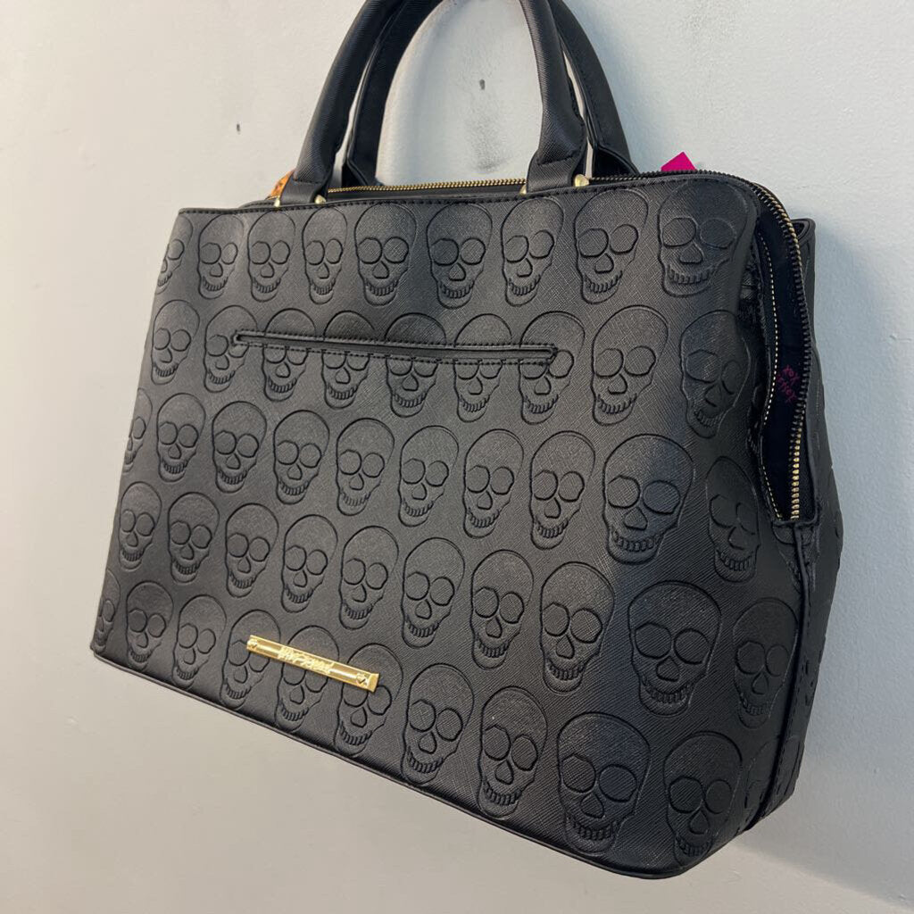 Betsey Johnson Black Leather Embossed Skull Purse