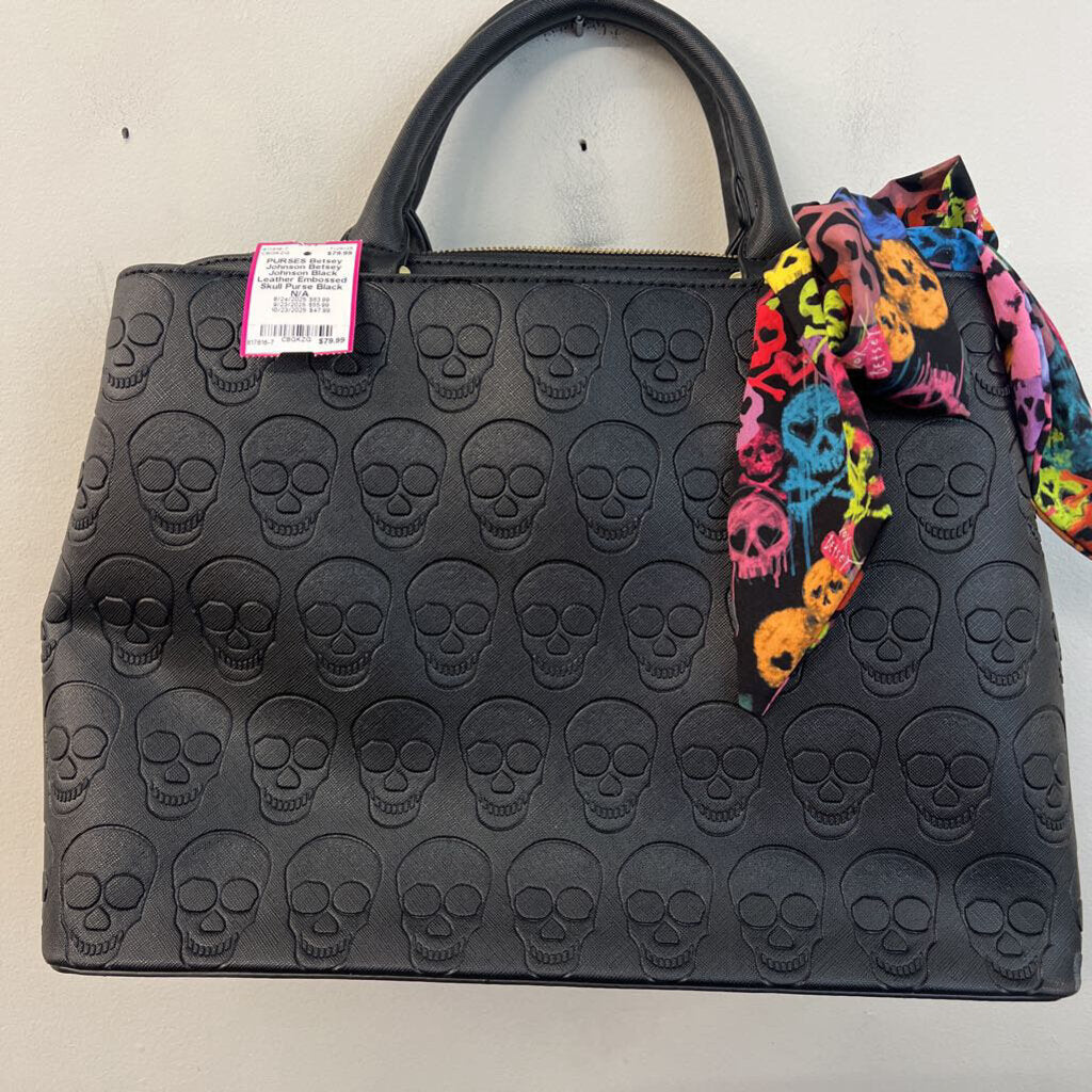 Betsey Johnson Black Leather Embossed Skull Purse
