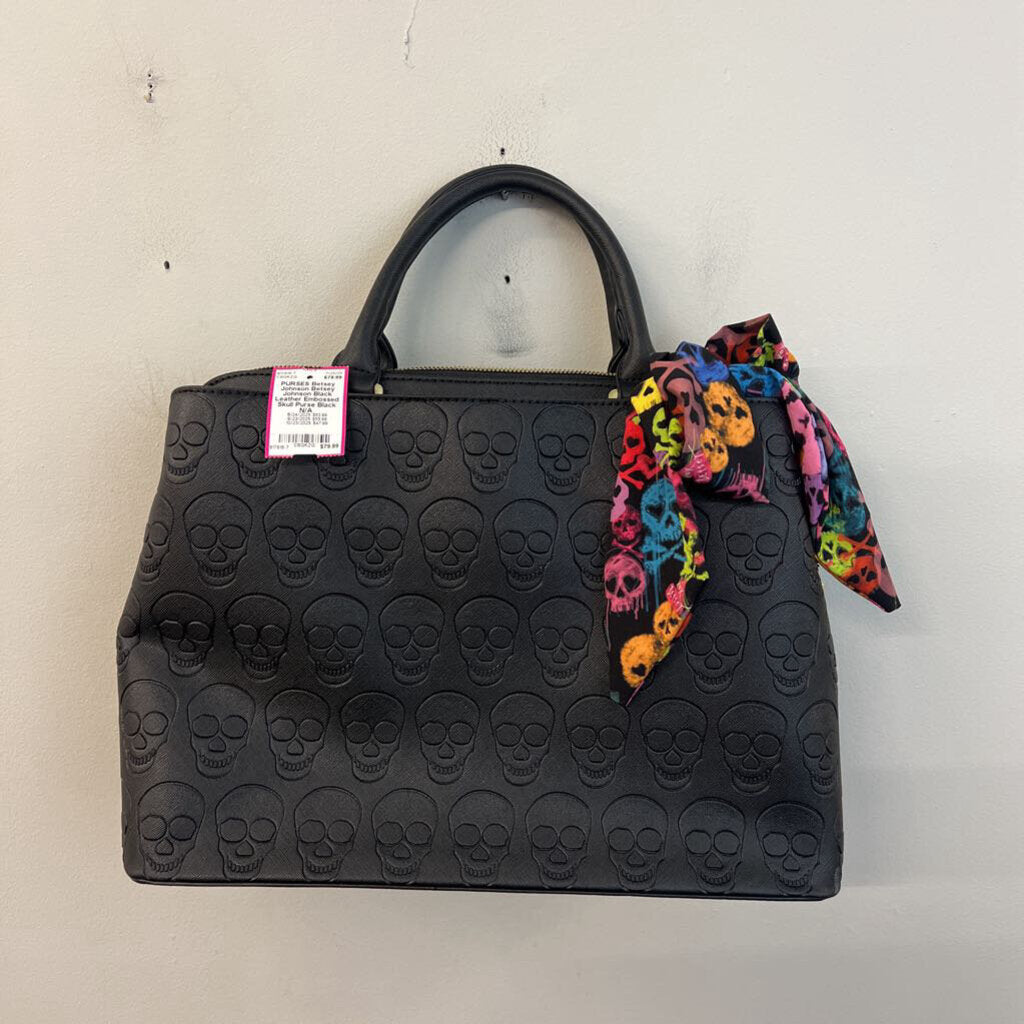 Betsey Johnson Black Leather Embossed Skull Purse