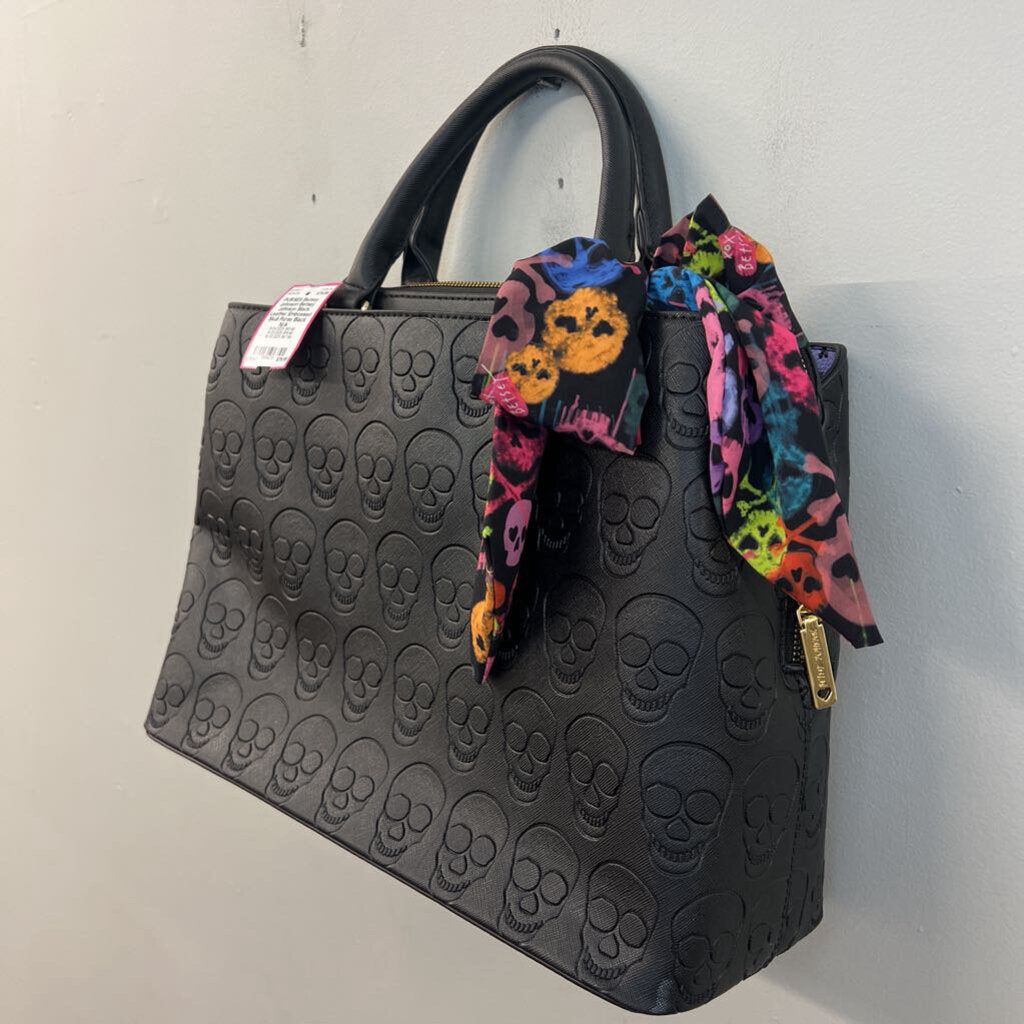 Betsey Johnson Black Leather Embossed Skull Purse