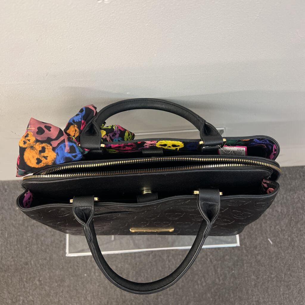 Betsey Johnson Black Leather Embossed Skull Purse