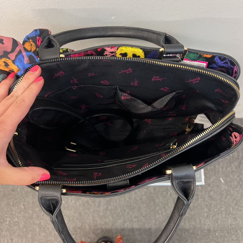 Betsey Johnson Black Leather Embossed Skull Purse