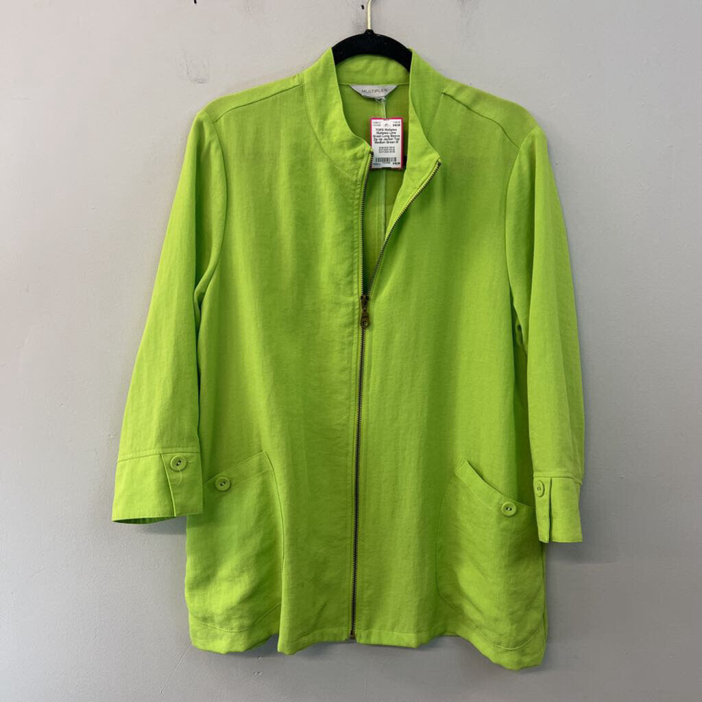 Multiples Lime Green Long Sleeve Zip Up Jacket Top Medium