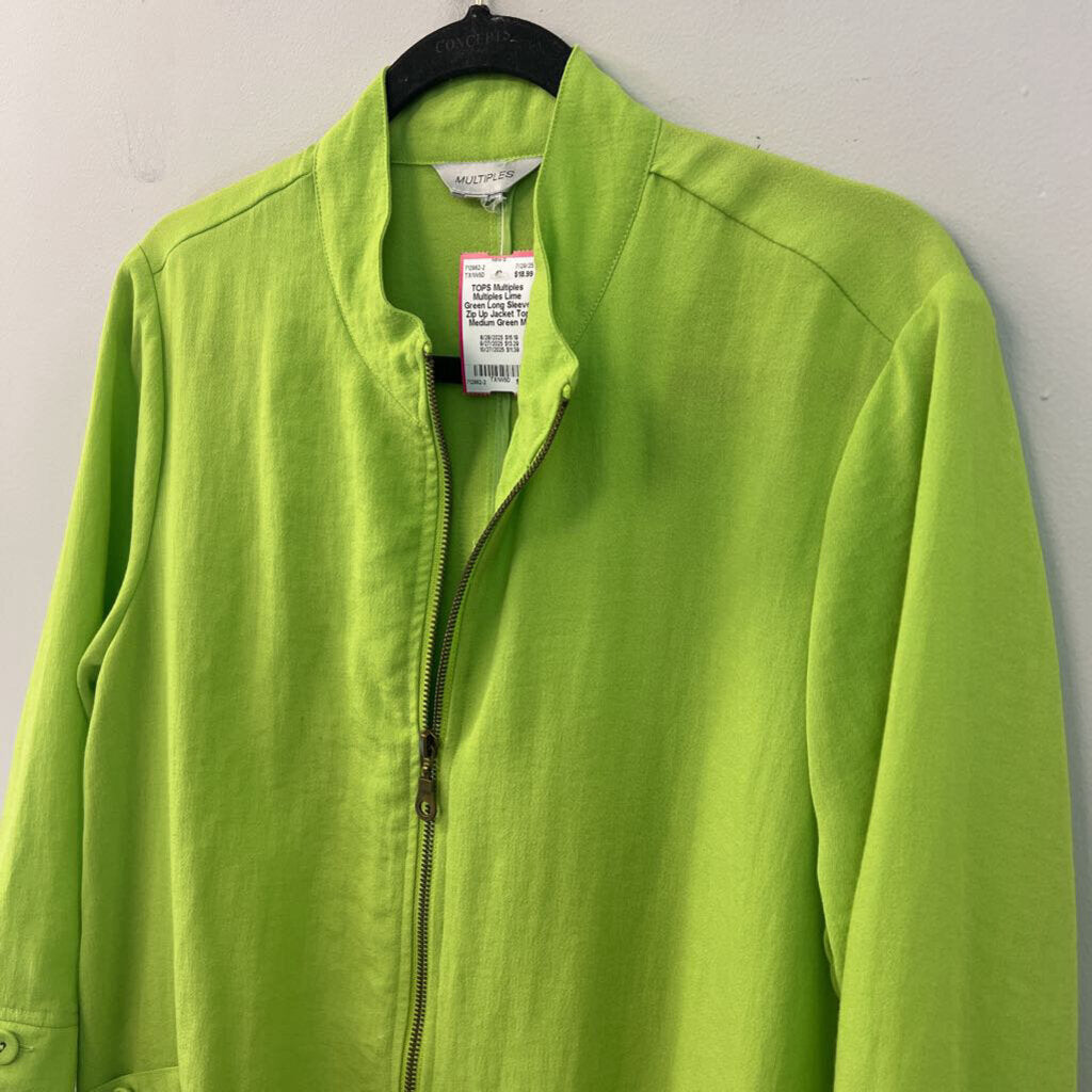 Multiples Lime Green Long Sleeve Zip Up Jacket Top Medium
