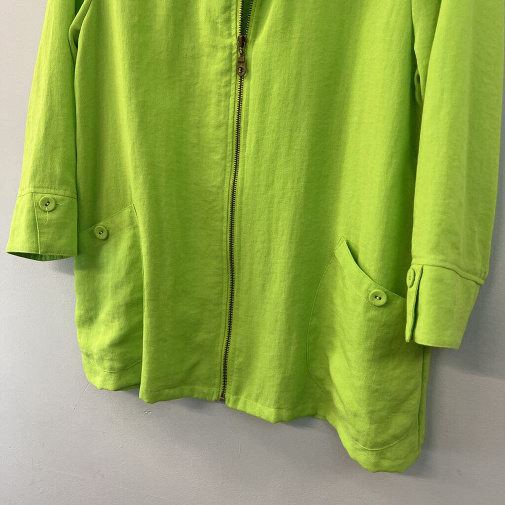 Multiples Lime Green Long Sleeve Zip Up Jacket Top Medium