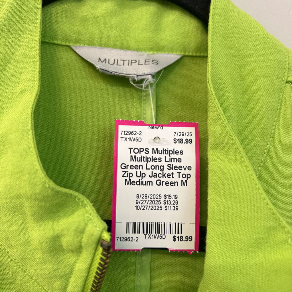 Multiples Lime Green Long Sleeve Zip Up Jacket Top Medium