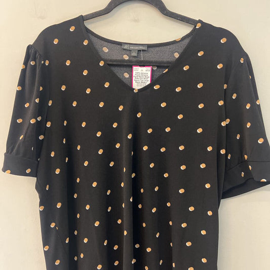 Adrianna Papell Black/ Beige Polka Dot Short Sleeve Top Large