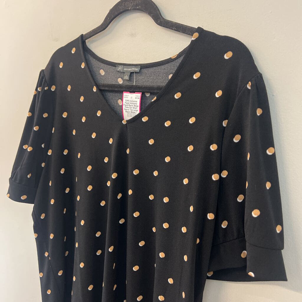 Adrianna Papell Black/ Beige Polka Dot Short Sleeve Top Large