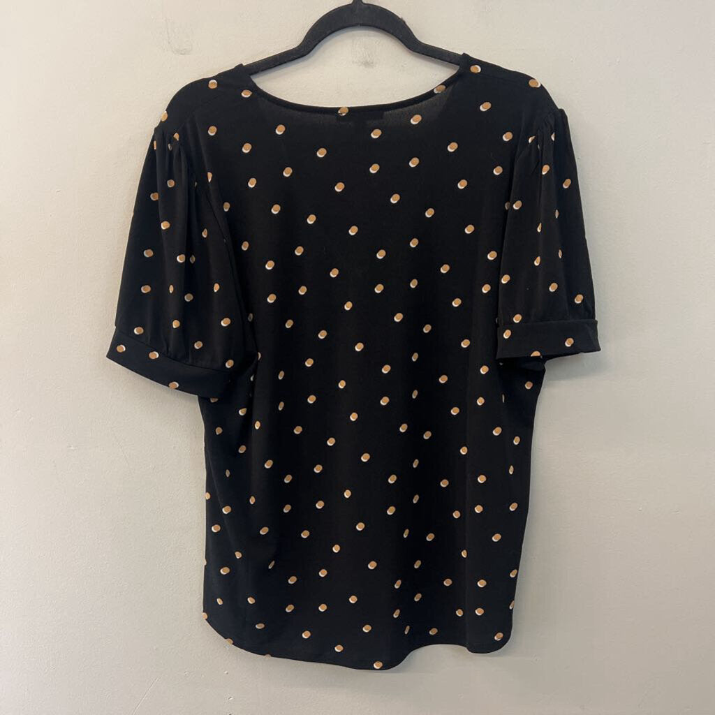 Adrianna Papell Black/ Beige Polka Dot Short Sleeve Top Large