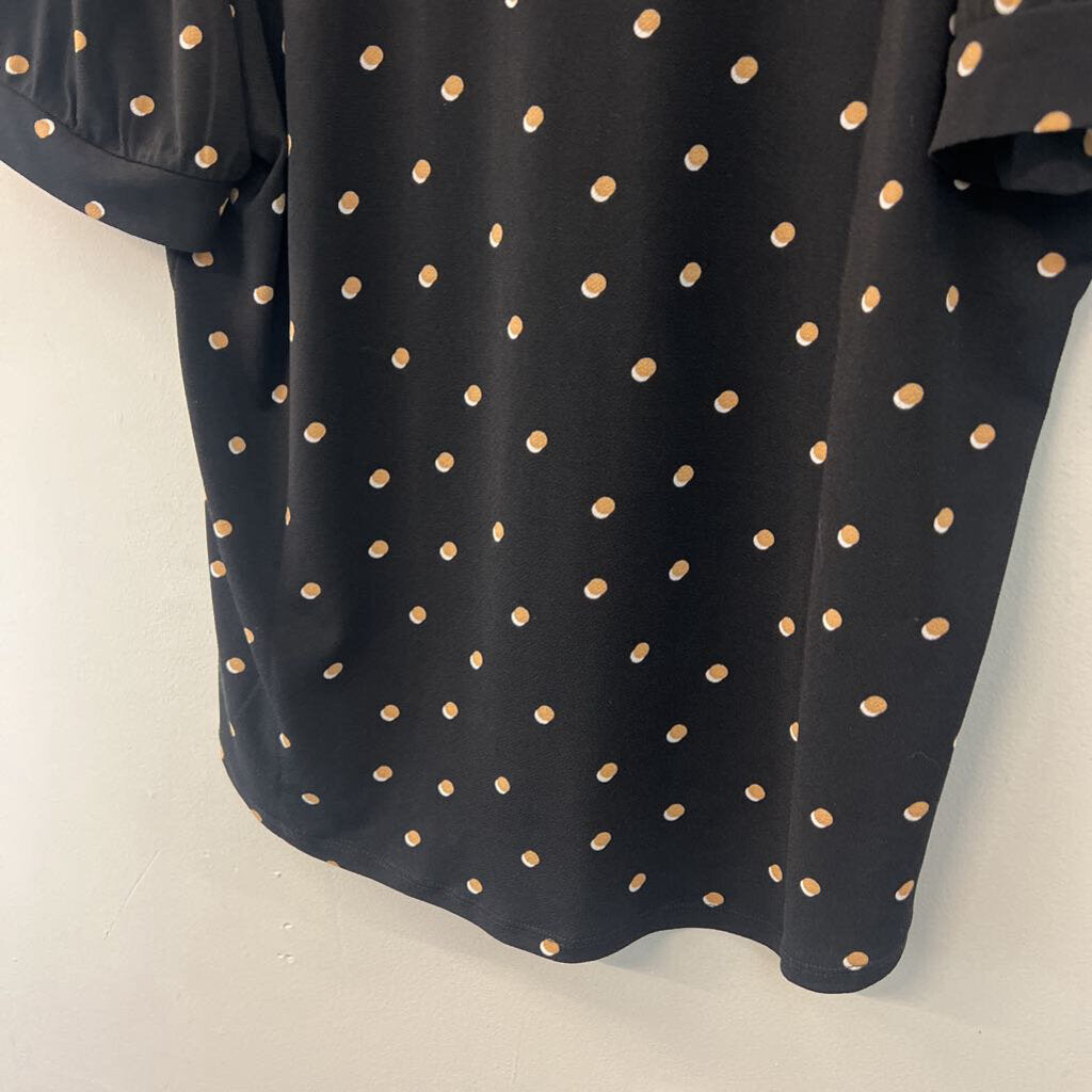 Adrianna Papell Black/ Beige Polka Dot Short Sleeve Top Large