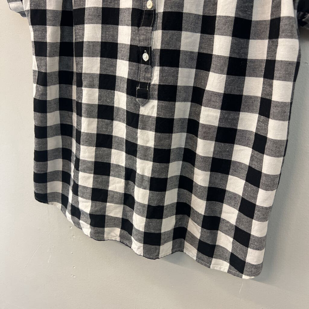 Loft Black/ White Gingham Short Sleeve Top Large