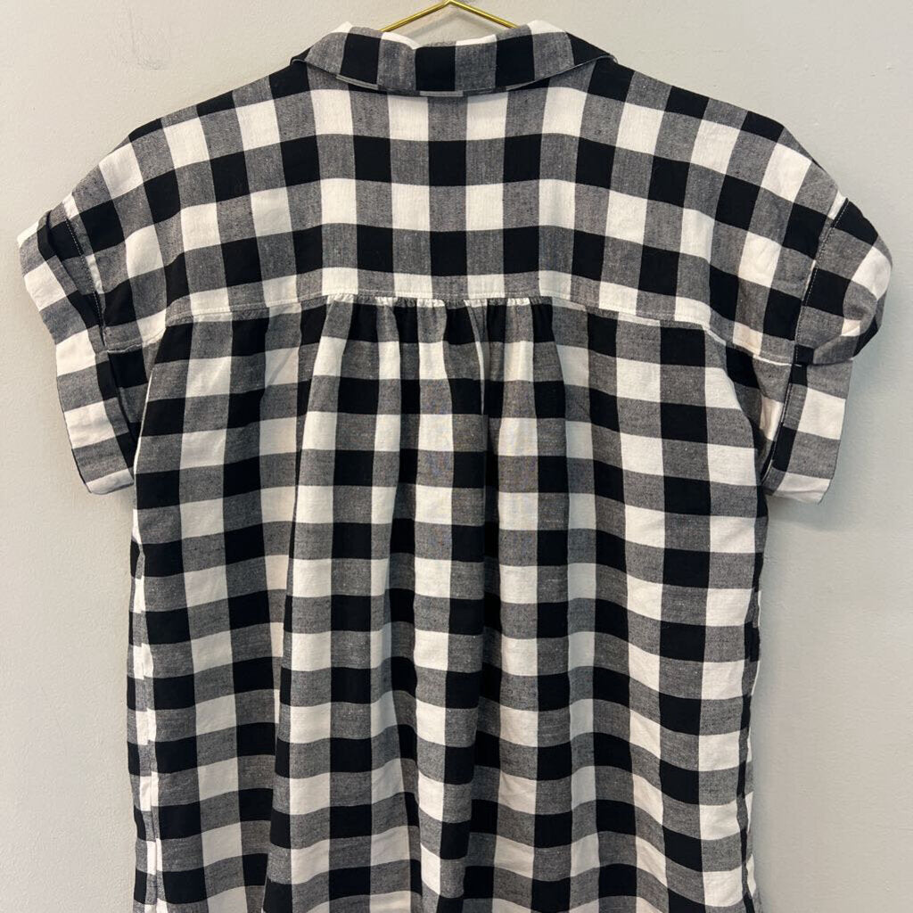 Loft Black/ White Gingham Short Sleeve Top Large
