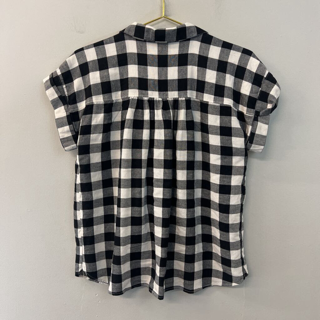 Loft Black/ White Gingham Short Sleeve Top Large