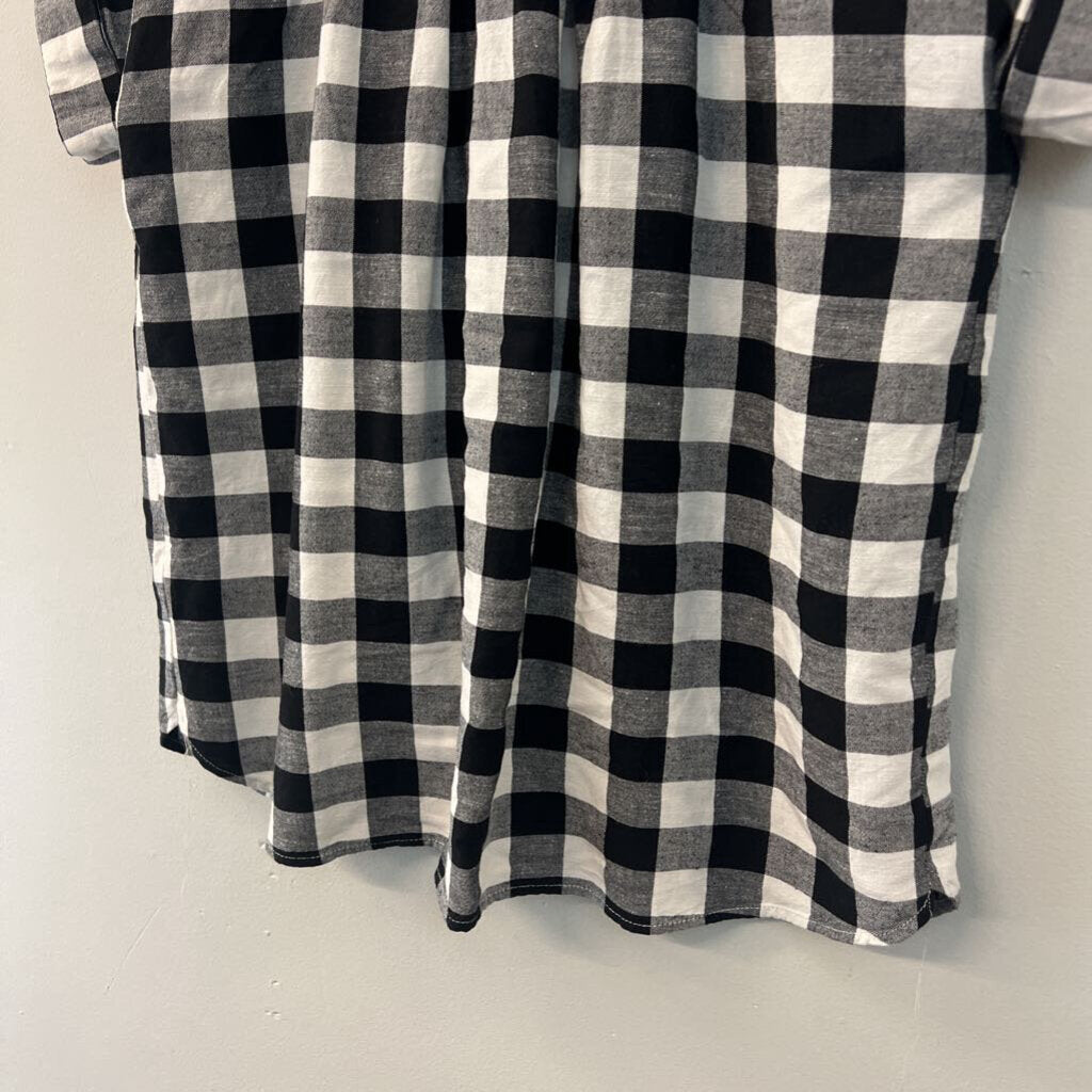 Loft Black/ White Gingham Short Sleeve Top Large