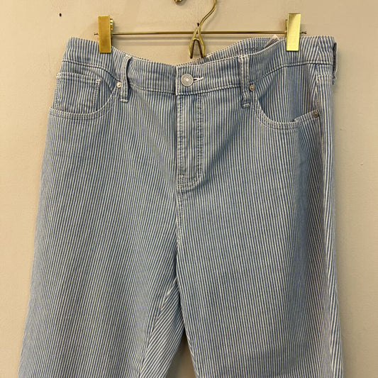 Chicos Blue/ White Striped Embroidered Hem Pants 10