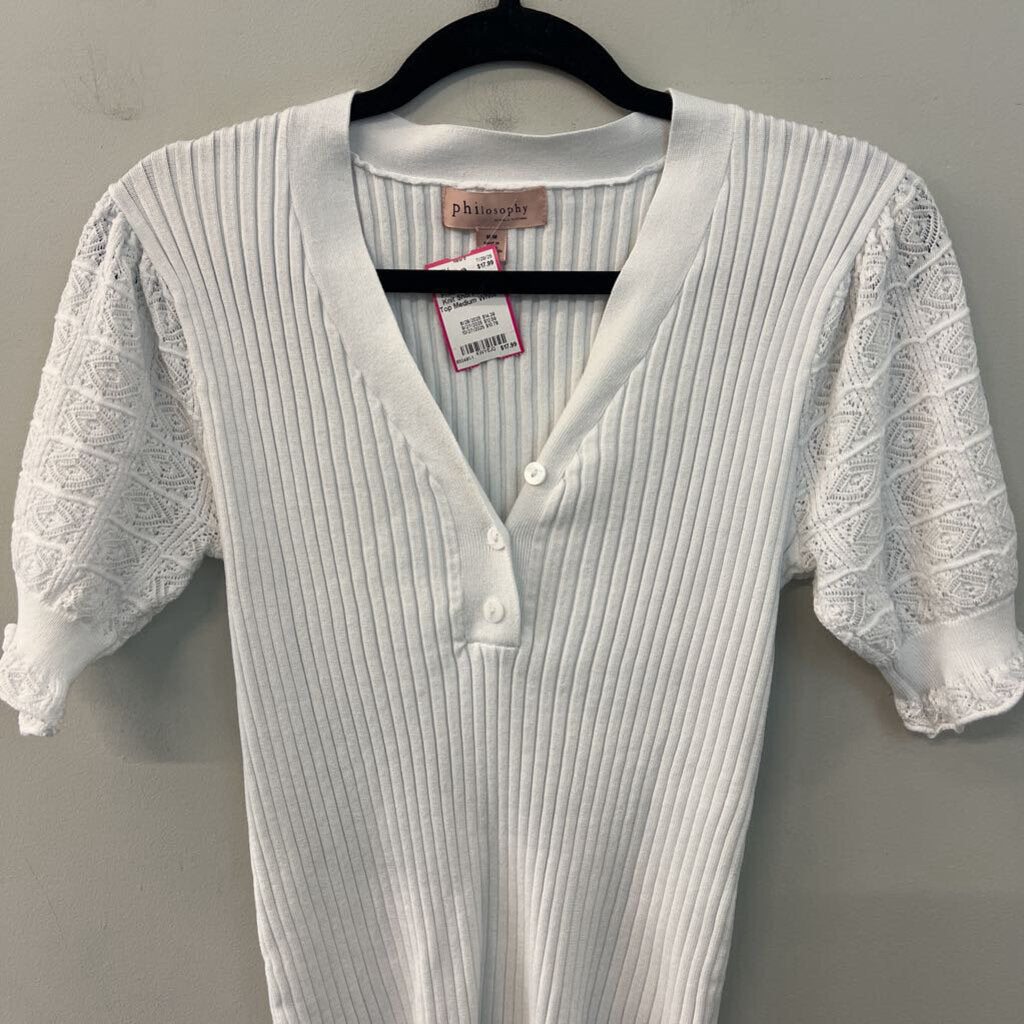 Philosophy White Knit Short Sleeve Top Medium