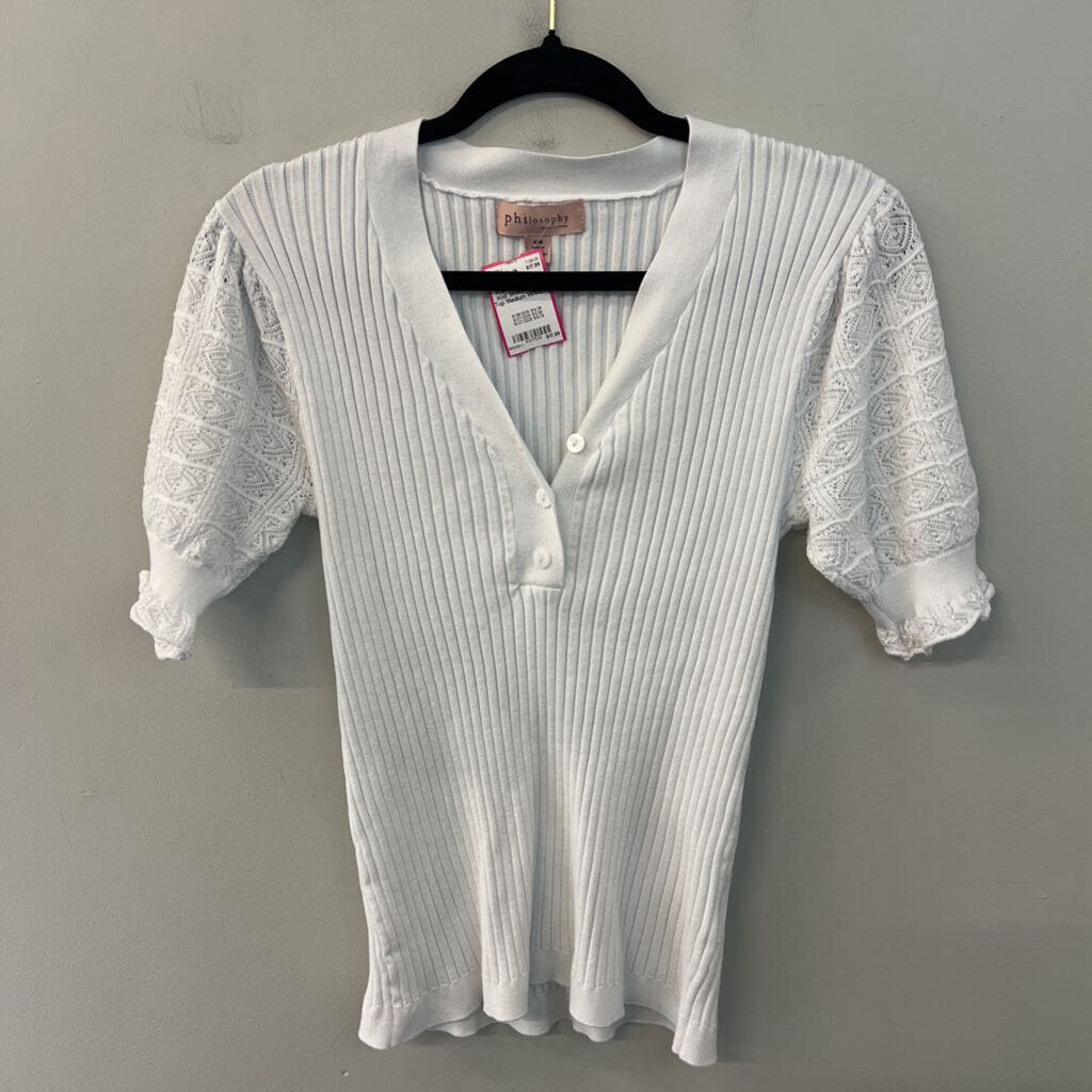 Philosophy White Knit Short Sleeve Top Medium