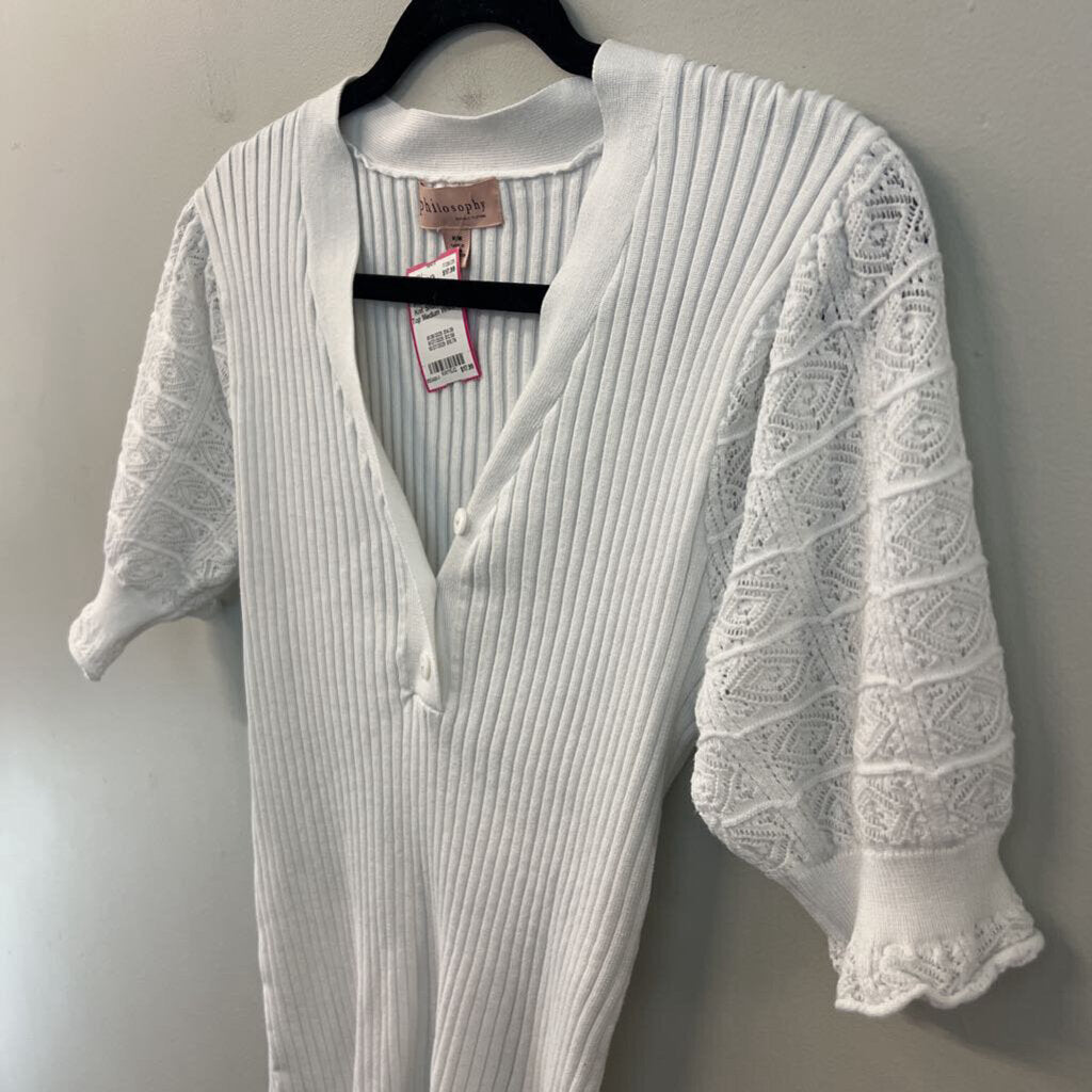 Philosophy White Knit Short Sleeve Top Medium