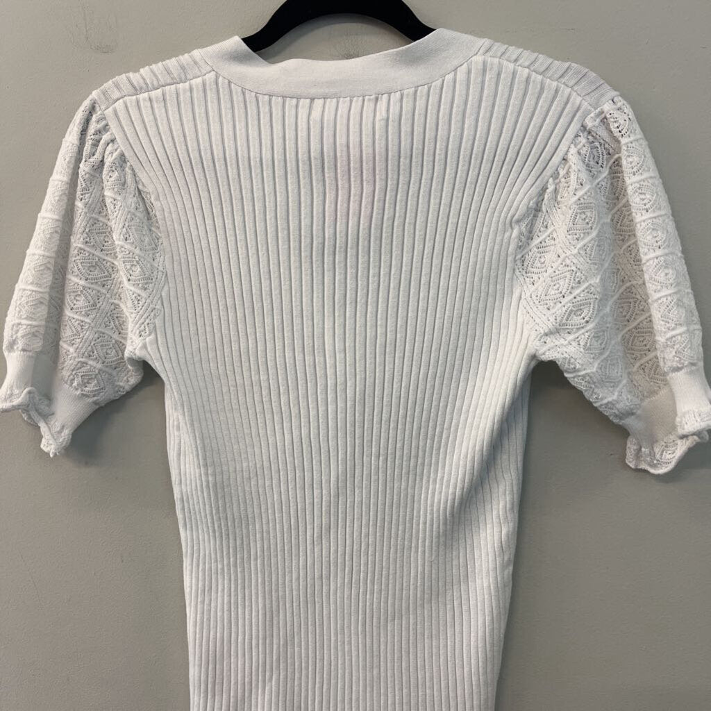Philosophy White Knit Short Sleeve Top Medium
