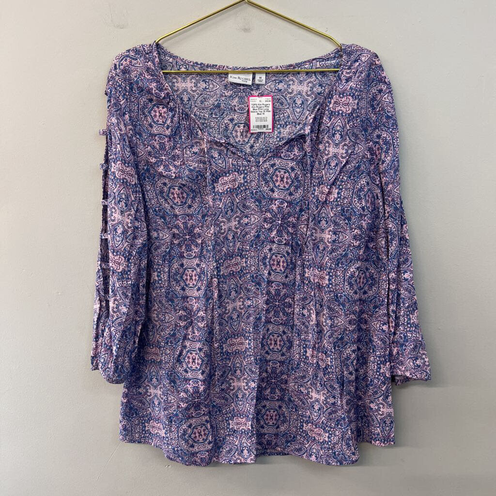 Kim Rogers Pink/ Blue Print Long Sleeve Top 1X