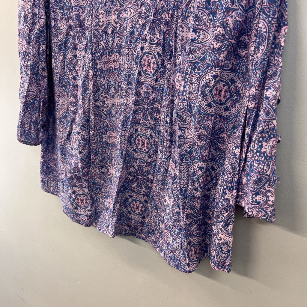 Kim Rogers Pink/ Blue Print Long Sleeve Top 1X