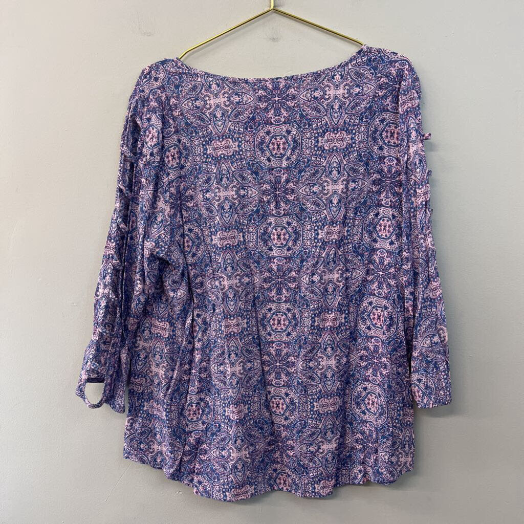 Kim Rogers Pink/ Blue Print Long Sleeve Top 1X