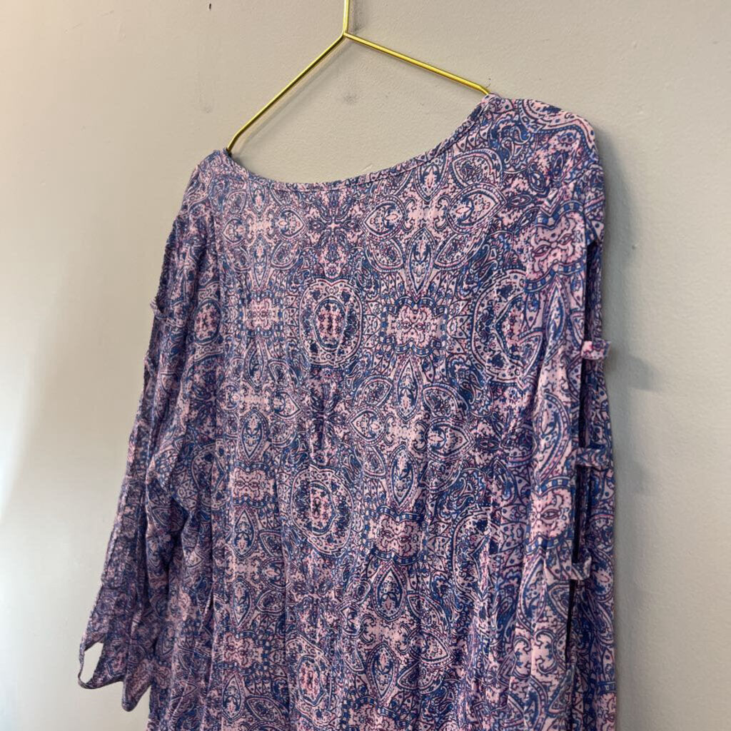 Kim Rogers Pink/ Blue Print Long Sleeve Top 1X