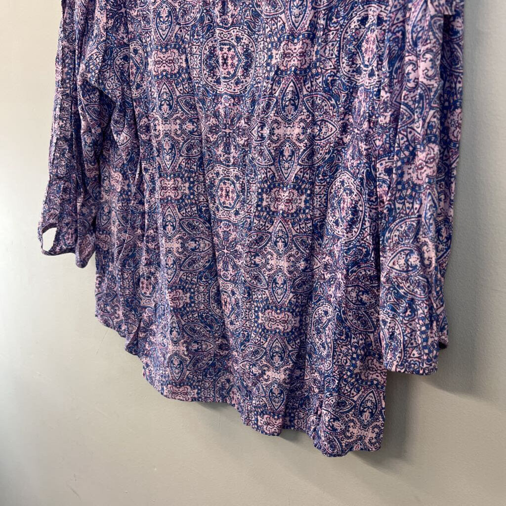 Kim Rogers Pink/ Blue Print Long Sleeve Top 1X