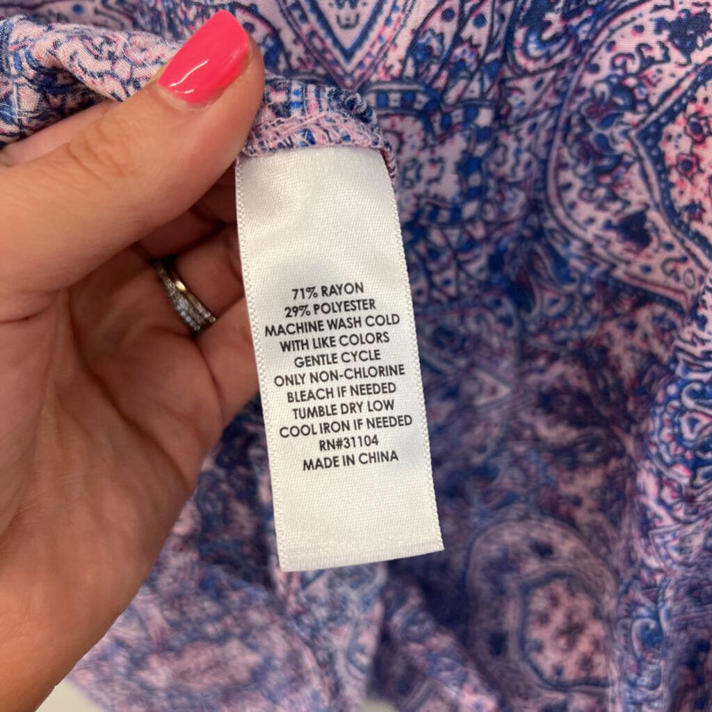 Kim Rogers Pink/ Blue Print Long Sleeve Top 1X