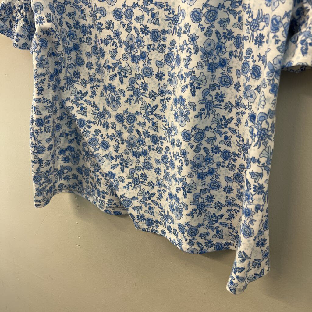 Crown and Ivy White/ Blue Print Short Sleeve Top Large