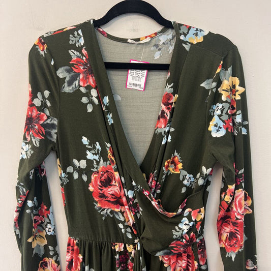 Reborn J Green/ Multi Flower Print Long Sleeve Maxi Dress Extra Large